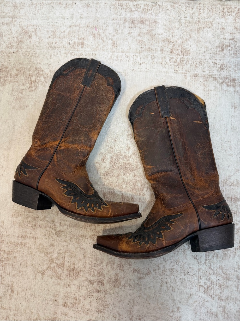 Moonshine Spirit BBM96 Eagle Overlay Leather Cowboy Boots Men’s 9D